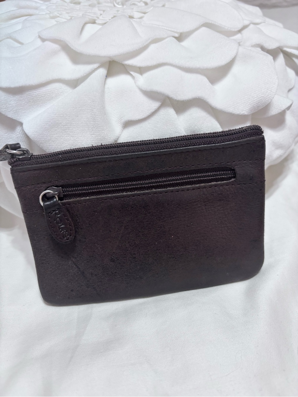Rolfs Dark Brown Leather Double Zip Coin Purse Wallet